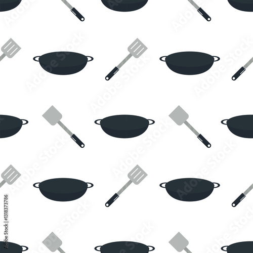 seamless pattern of spatula and frying pan
