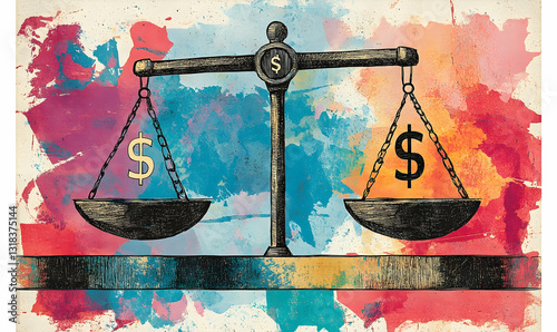 Abstract Balance Scale With Dollar Signs