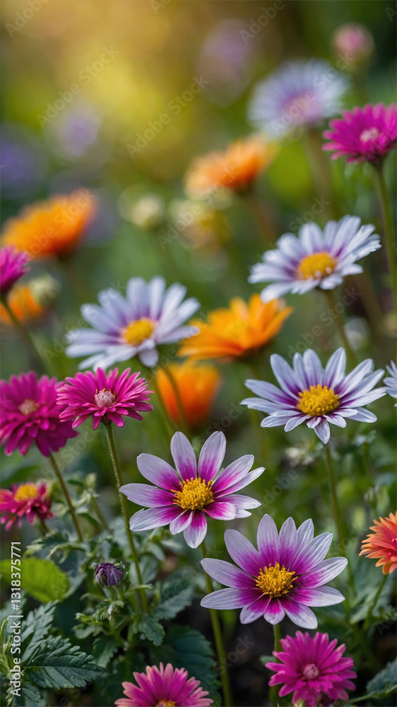 Vibrant Garden of Colorful Flowers Blooming in Sunny Springtime Vibrant Garden of Colorful Flowers Blooming in Sunny Springtime