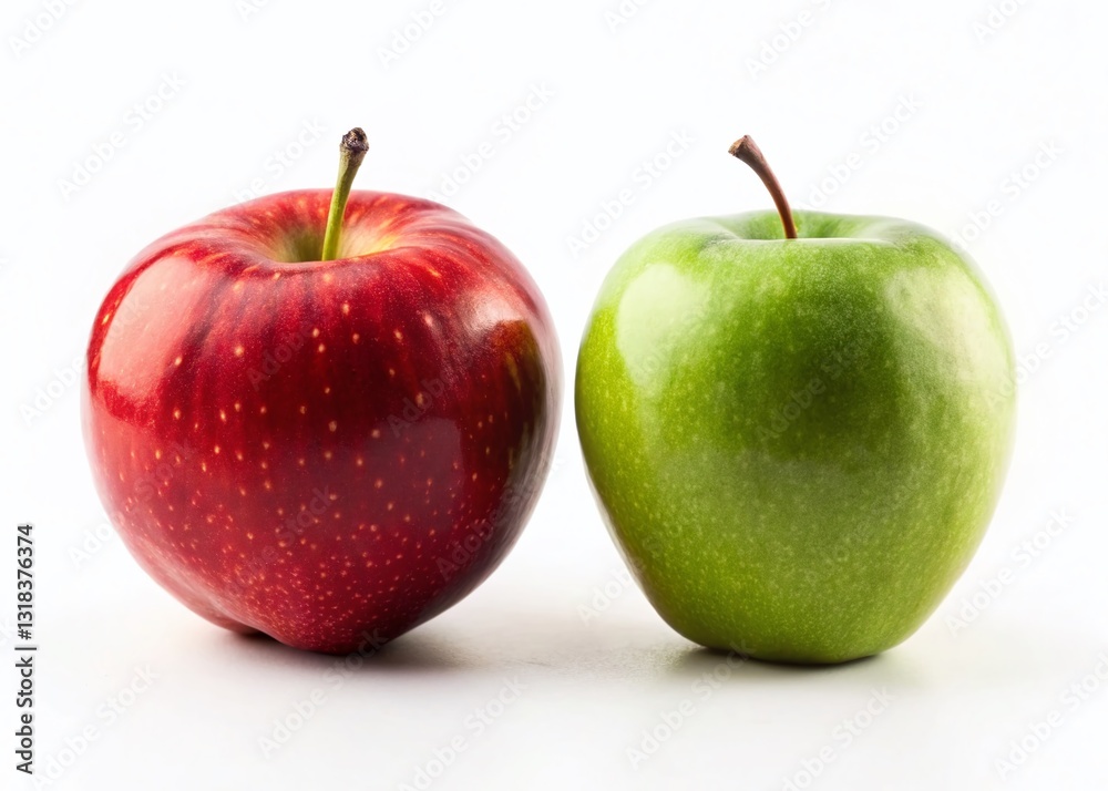 Minimalist Red and Green Apples on White Background - Fresh Fruit Still Life Stock Photo Minimalist Red and Green Apples on White Background - Fresh Fruit Still Life Stock Photo