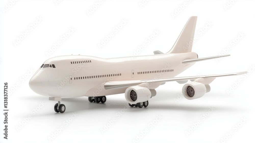 Fototapeta premium Cream Colored Model Airplane on White Background