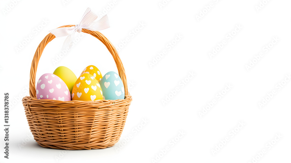 Easter basket filled with colorful painted eggs and ribbon, symbolizing festive celebration and spring traditions.
Easter basket filled with colorful painted eggs and ribbon, symbolizing festive celebration and spring traditions.