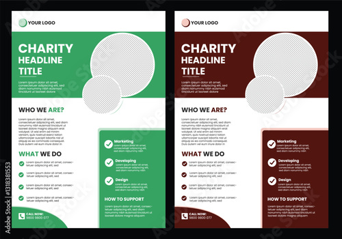Fundraising Charity Flyer, Donation Banner, Charity flyer template. Group of volunteers with working in community charity donation center Charity Flyer Layout with Circle Photo Masks