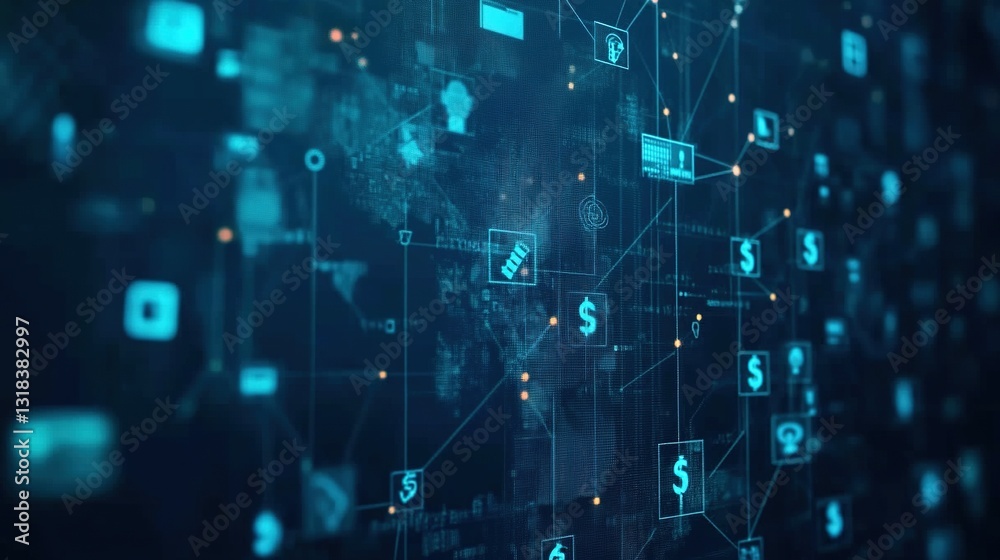 Digital Money and Global Network Background, Financial Icons, Dark Blue Palette, Digital Connections, Currency Symbols, Charts, Graphs, Technology Focus, Online Content Creation Digital Money and Global Network Background, Financial Icons, Dark Blue Palette, Digital Connections, Currency Symbols, Charts, Graphs, Technology Focus, Online Content Creation