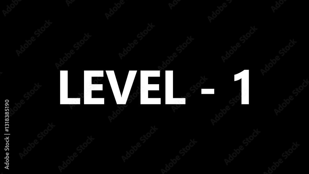 glitch text level 1 animation. text level up with glitch effect on black background.