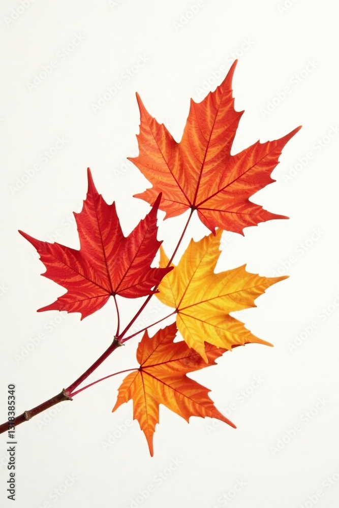 Delicate maple leaves against a crisp white background, branch, maple Delicate maple leaves against a crisp white background, branch, maple