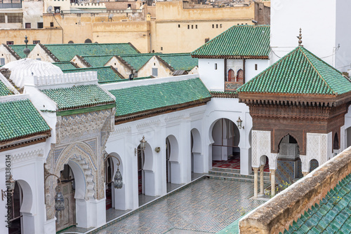 View of the courtyard  of University al-Qarawiyyin. Fes El Bali Medina.  Morocco. Horizontally. 