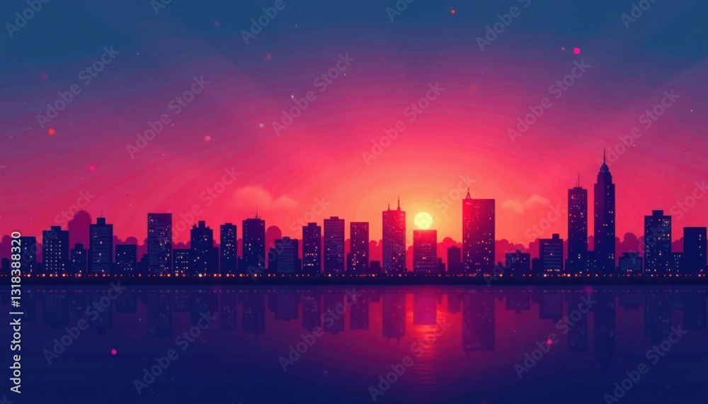 Cityscape at dusk with gradient building silhouettes , city, gradient, architecture Cityscape at dusk with gradient building silhouettes , city, gradient, architecture