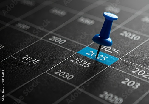 Blue pushpin on 2025 timeline.