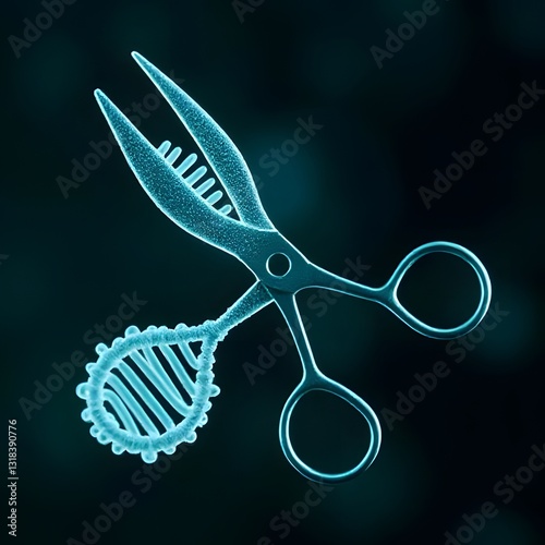 Illustration of gene editing concept Scissors cutting a DNA double helix, genetic engineering, CRISPR.