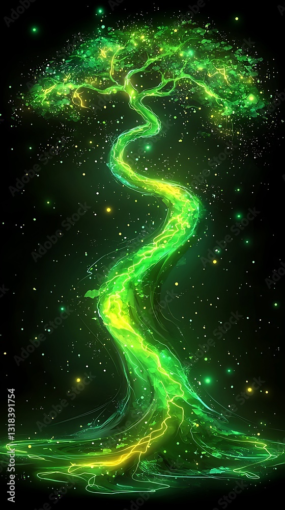Glowing Tree for Fantasy, Dark Background. Glowing Tree for Fantasy, Dark Background.