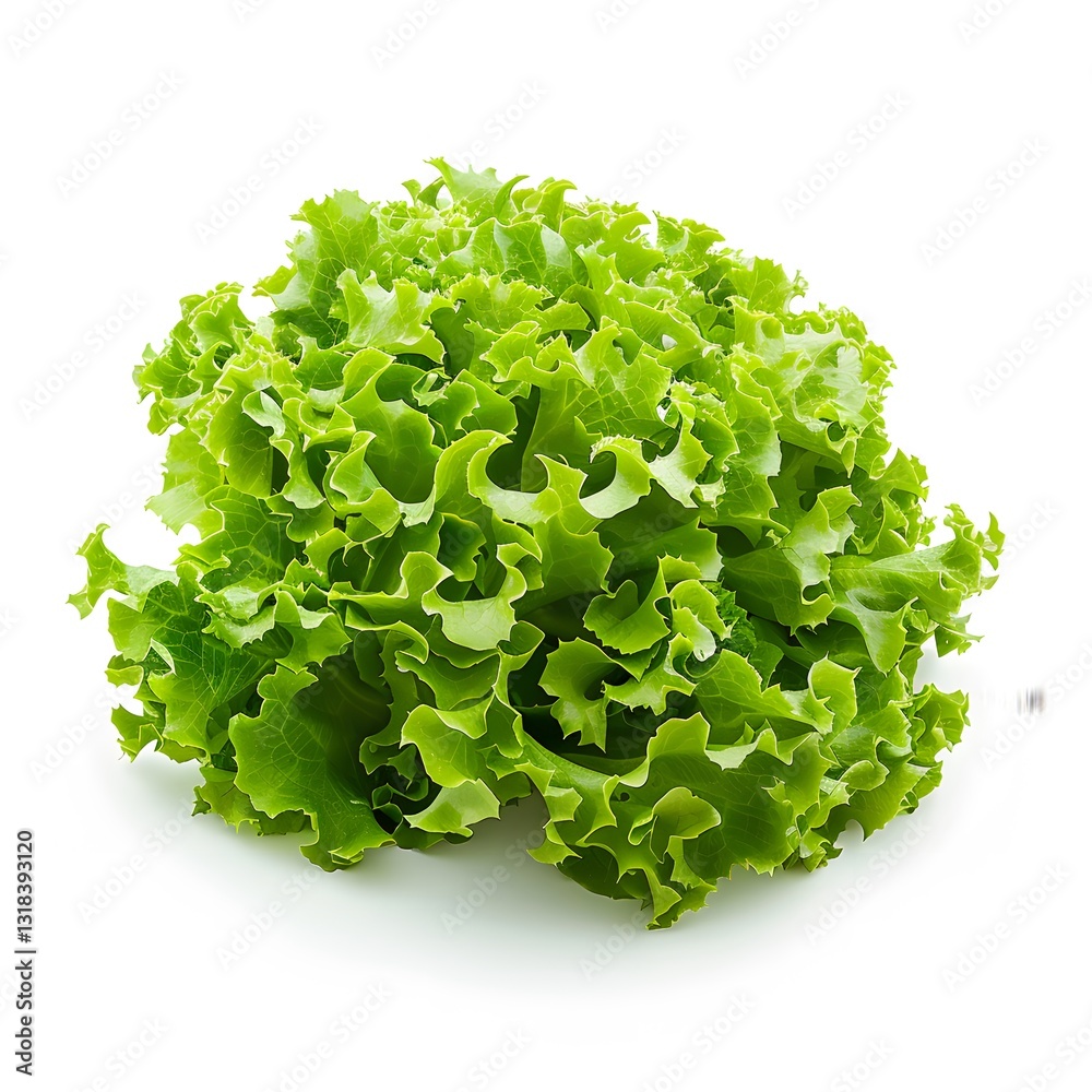Fresh Green Lettuce Head with Crisp Texture on White Background