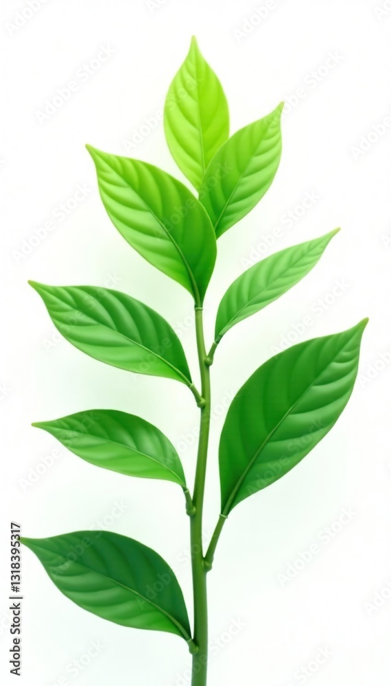 Fototapeta premium Delicate green plant leaves isolated on white background, nature, organic