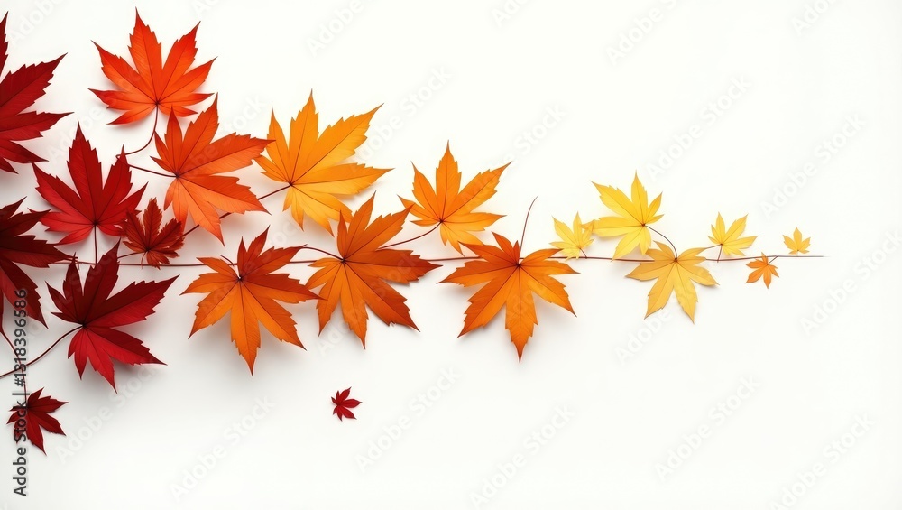 Autumn orange leaves descending against a white background Autumn orange leaves descending against a white background