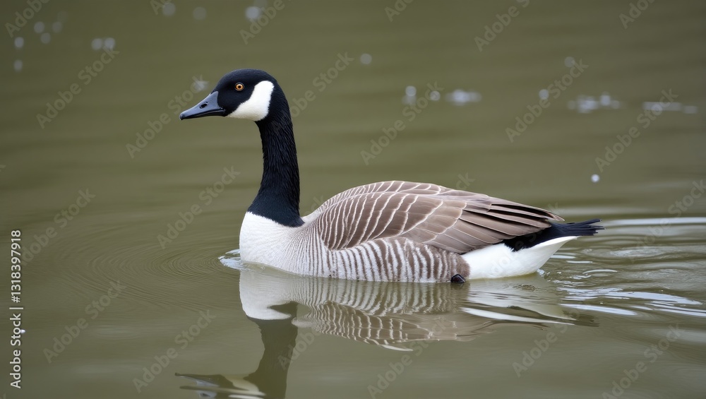 A look into the tranquil realm of waterfowl. The goose, representing peaceful existence, swims effortlessly. A look into the tranquil realm of waterfowl. The goose, representing peaceful existence, swims effortlessly.