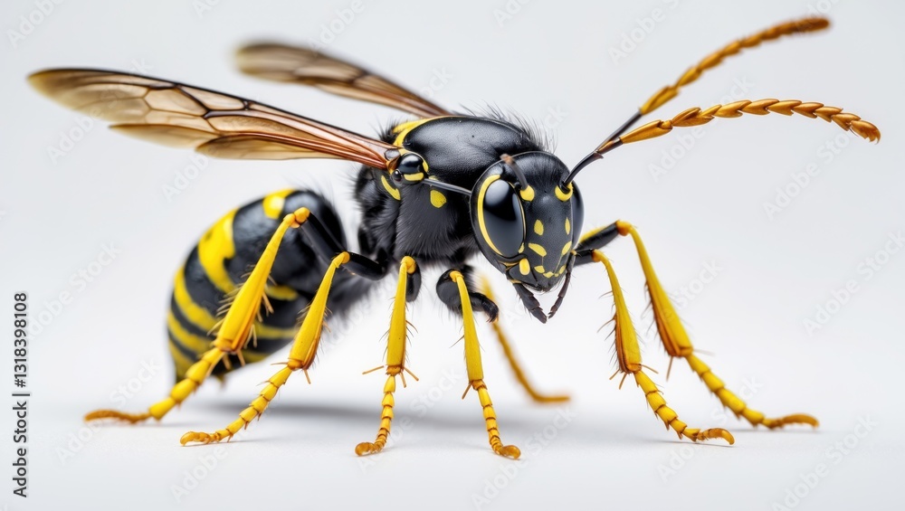 Asian hornet, also referred to as the yellow-legged hornet, on a white background. Asian hornet, also referred to as the yellow-legged hornet, on a white background.