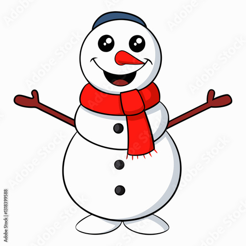 Christmas Snowman Illustration with Festive Holiday Decor - Winter Wonderland Scene
