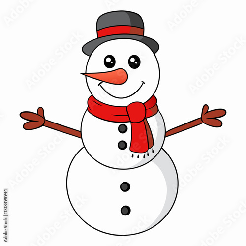 Christmas Snowman Illustration with Festive Holiday Decor - Winter Wonderland Scene