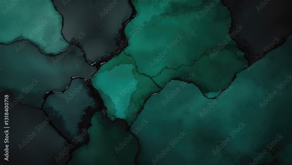 Obraz premium Black emerald jade green abstract watercolor background featuring pattern. Stain splash rough daub grain grunge. Dark shades. Liquid water fluid. Design. Template.