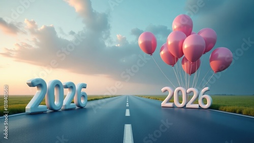 New Year approaches, bidding farewell to the old year with balloons floating in the evening sky, symbolizing the celebration of new beginnings and the success of the upcoming moment.