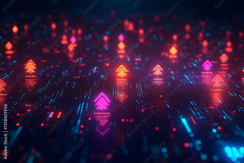 Fototapeta premium Abstract Upward Neon Arrows Digital Graphic Design