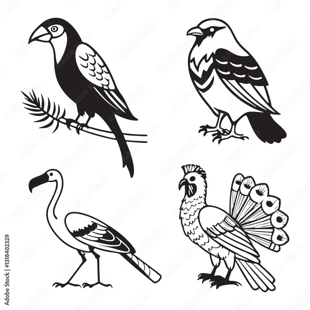 Obraz premium illustration of Birds Outline Silhouettes Black Set