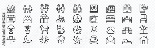 Family and Daily Life Icon Set – Home, Activities, and Nature Symbols