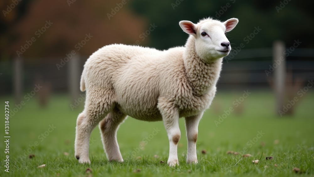 Adult sheep is standing, observing its surroundings. Adult sheep is standing, observing its surroundings.