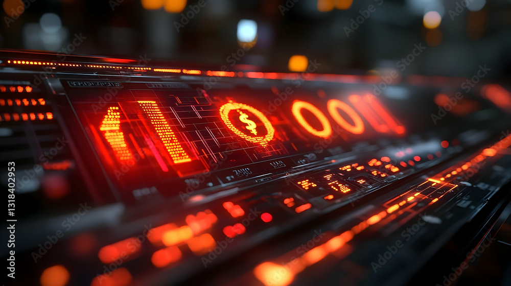 Obraz premium Futuristic Glowing Red Digital Display Panel