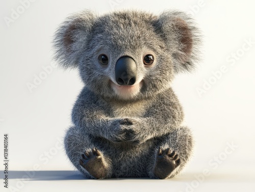 Adorable Fluffy Koala Sitting on White Background