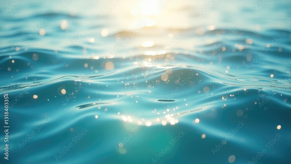 Obraz premium Texture of glittering water and gentle waves. Sparkling in water - background. Sea water with sunlight reflections and ripples. Strong and serene nature concept.