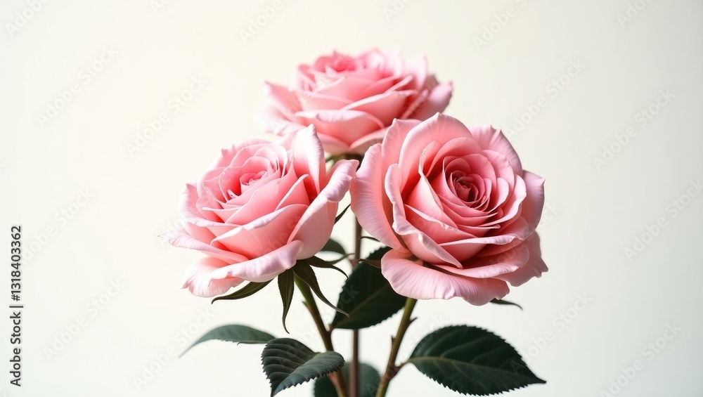 Artificial pink roses against a white background