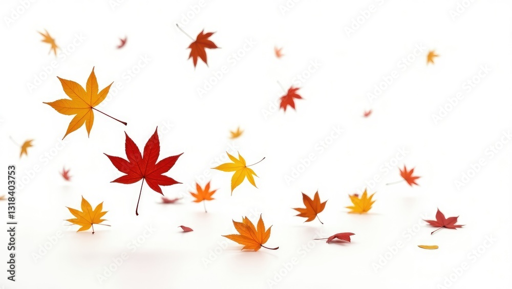 autumn maple leaves drifting on a white background with shadow autumn maple leaves drifting on a white background with shadow