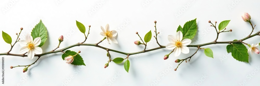 Vines and tendrils intertwined with delicate flowers on a pure white surface, natural, nature, foliage Vines and tendrils intertwined with delicate flowers on a pure white surface, natural, nature, foliage