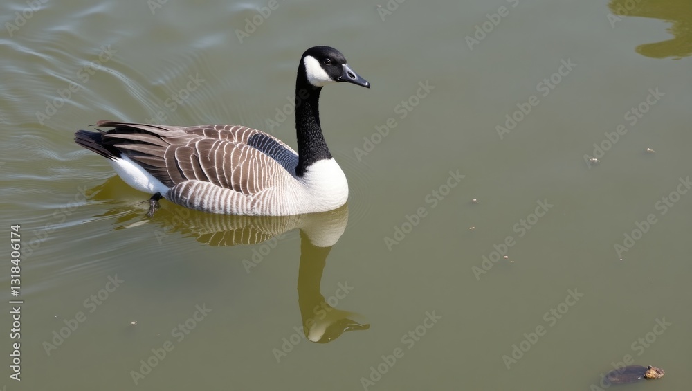 A view into the tranquil realm of waterfowl. The goose, representing peaceful existence, glides smoothly. A view into the tranquil realm of waterfowl. The goose, representing peaceful existence, glides smoothly.