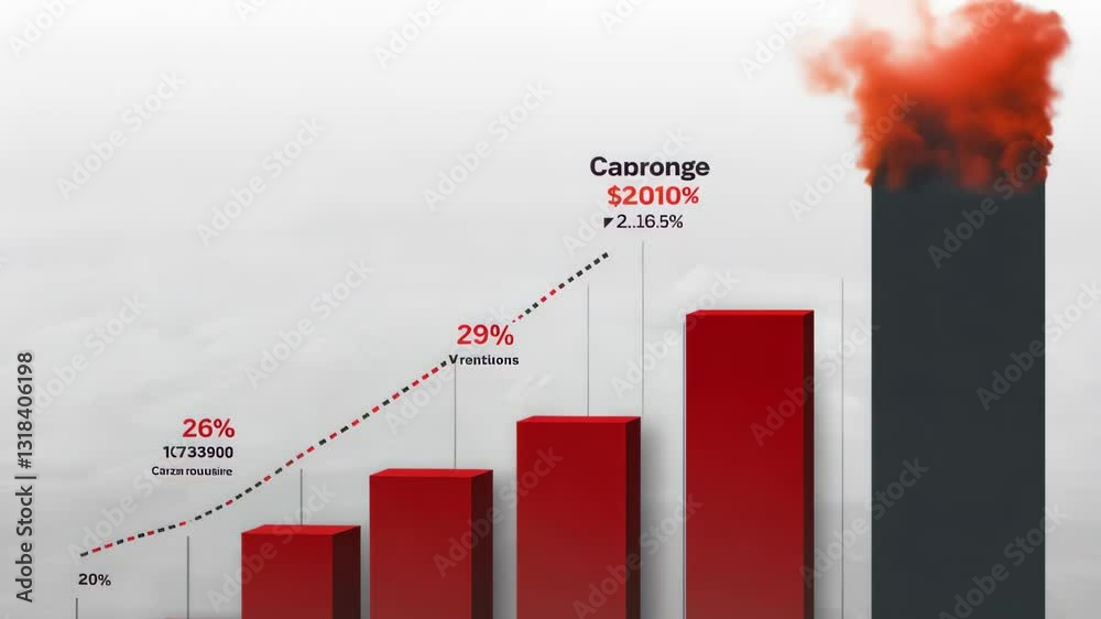 A financial chart showing growth with red bars and a smoky effect on the last bar.