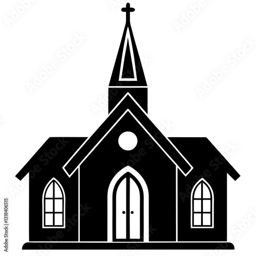 Church Icon Illustration Silhouette Vector - Religious Symbol, Christian Icon, Simple Church Design