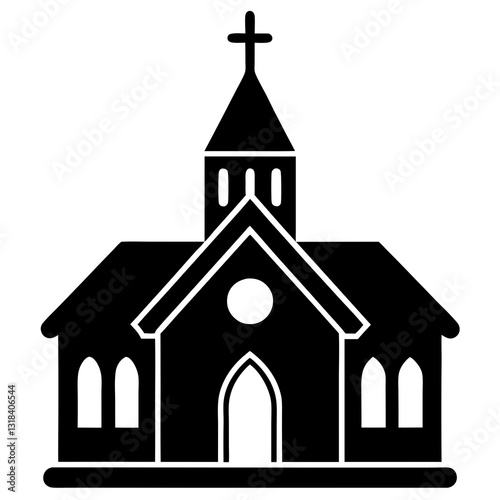 Church Icon Illustration Silhouette Vector - Religious Symbol, Christian Icon, Simple Church Design