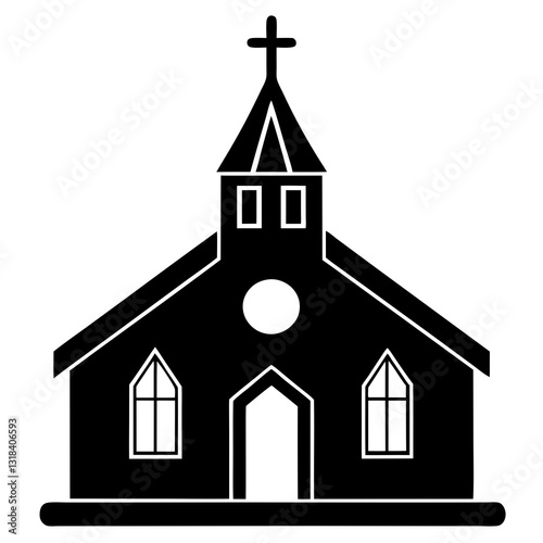 Church Icon Illustration Silhouette Vector - Religious Symbol, Christian Icon, Simple Church Design