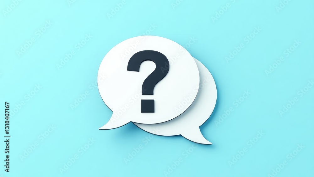 Concept of asking questions. Question mark within speech bubbles, viewed from above. Concept of asking questions. Question mark within speech bubbles, viewed from above.