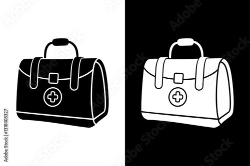 Simple Medical Bag Icon High-Quality Black and White Silhouette Vector.