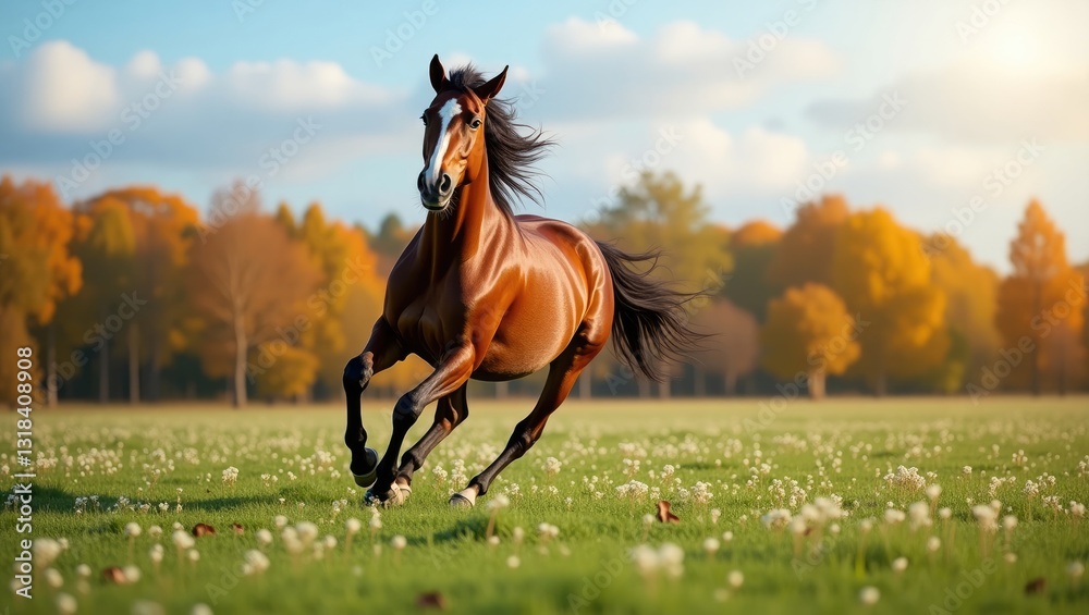 Obraz premium Don breed horse galloping across the field during autumn.