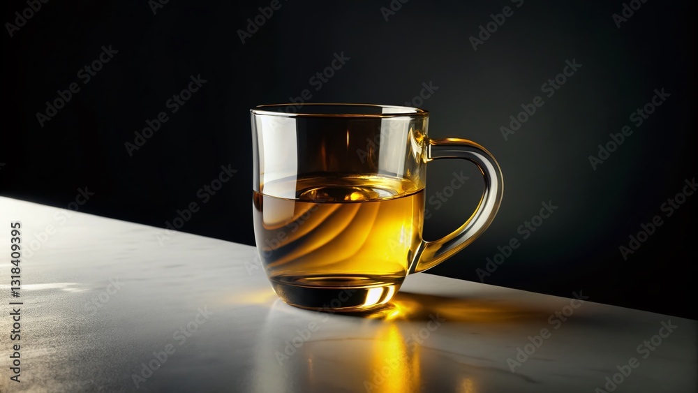 Monochrome Bubble Glass Mug with Gold Reflections - Clean Clinical Style Stock Photo Monochrome Bubble Glass Mug with Gold Reflections - Clean Clinical Style Stock Photo