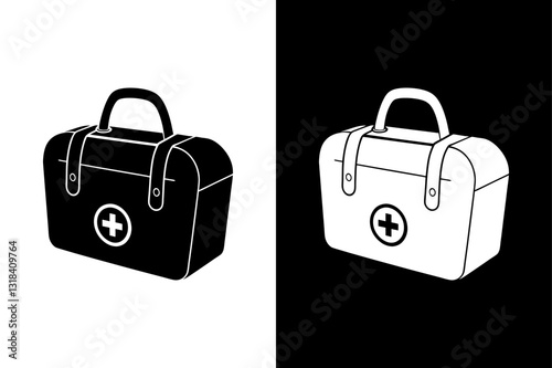 Simple Medical Bag Icon High-Quality Black and White Silhouette Vector.