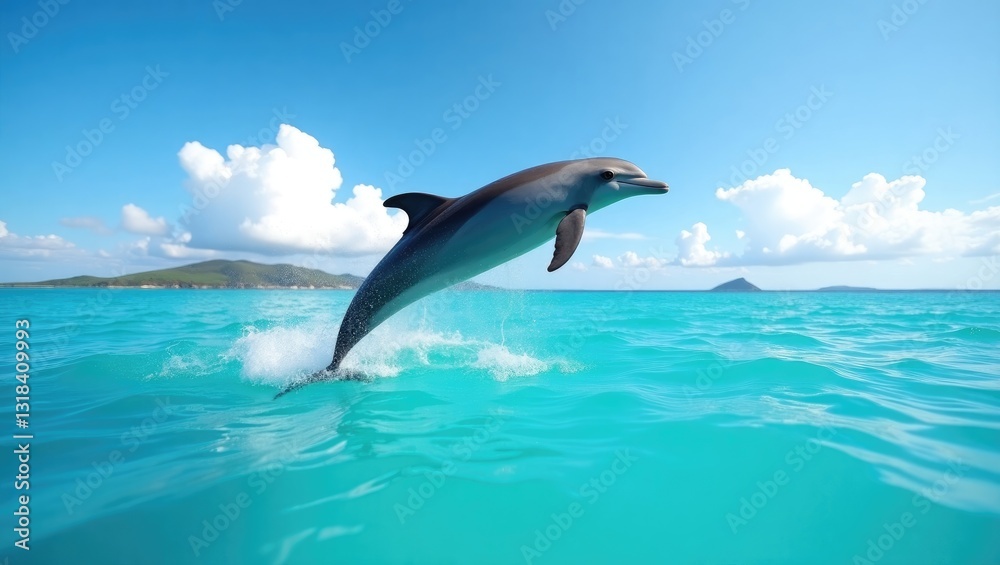 Fototapeta premium Common bottlenose dolphin leaping out of the water, sea.