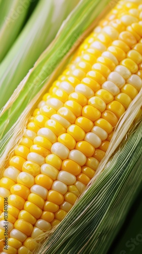 sweet corn showing yellow kernels and green husk