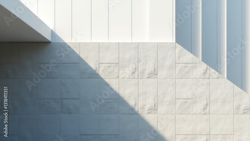 An abstract arrangement of light and shadow interacting on a stone wall  highlighting the texture and forming a visually striking pattern.