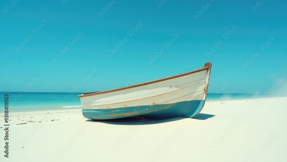 Broken piece of a boat discovered along a white sand beach Broken piece of a boat discovered along a white sand beach