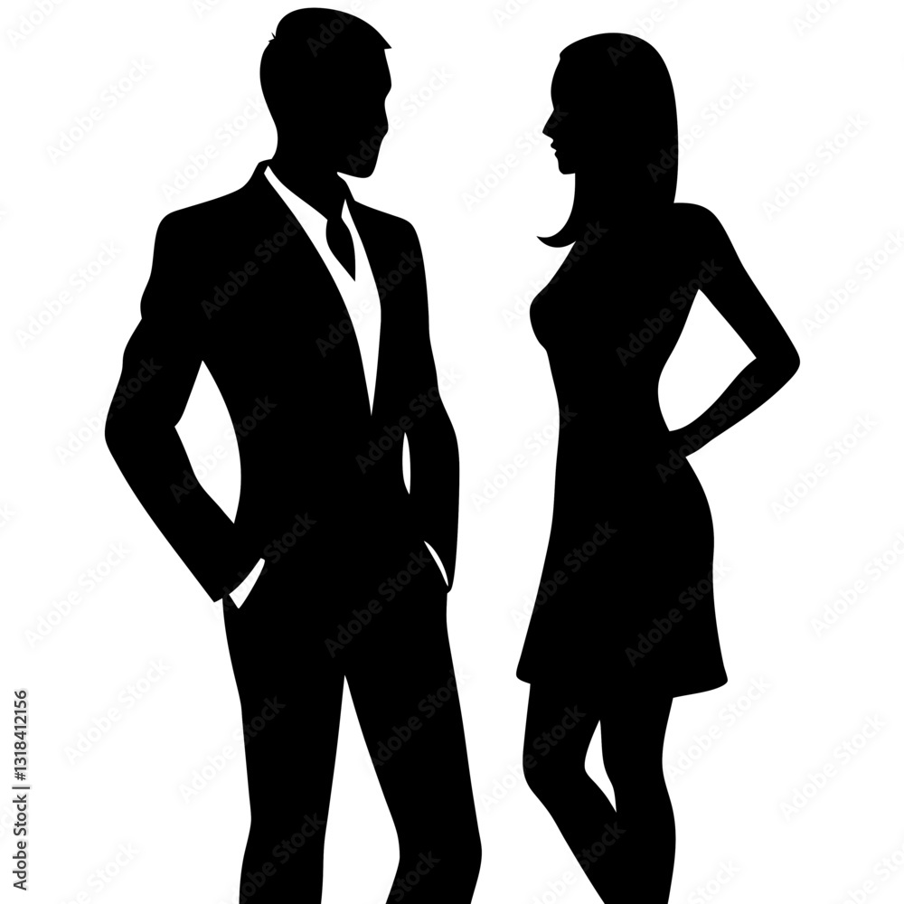 A Business man and woman standing pose vector silhouette A Business man and woman standing pose vector silhouette