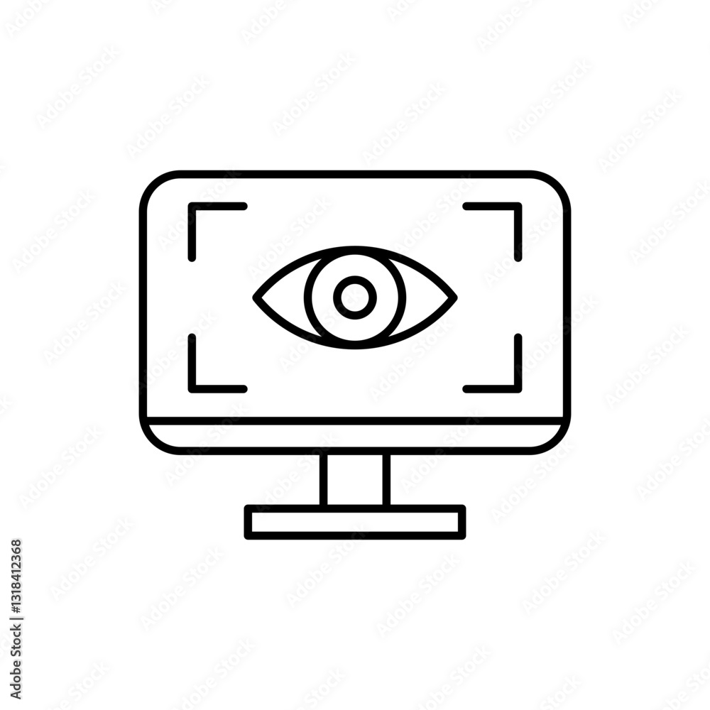 Computer vision line icon design. Monitor with eye scan icon design Computer vision line icon design. Monitor with eye scan icon design